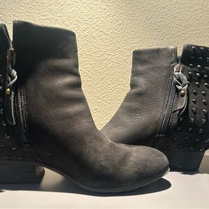 gentle souls Black Studded Leather Ankle Booties with Side Zipper